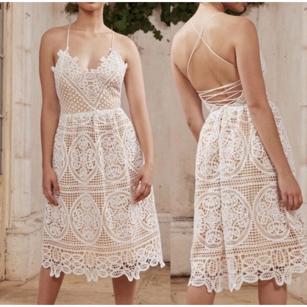 TwoSisters the Label Annabelle Floral Lace Dress Womens Size 6 White Nude​